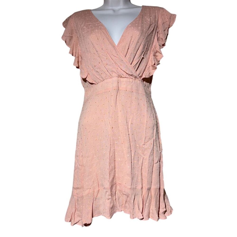 Sadie & Sage Women's S Orange Wrap Dress Ruffle Sleeves Knee Length Casual